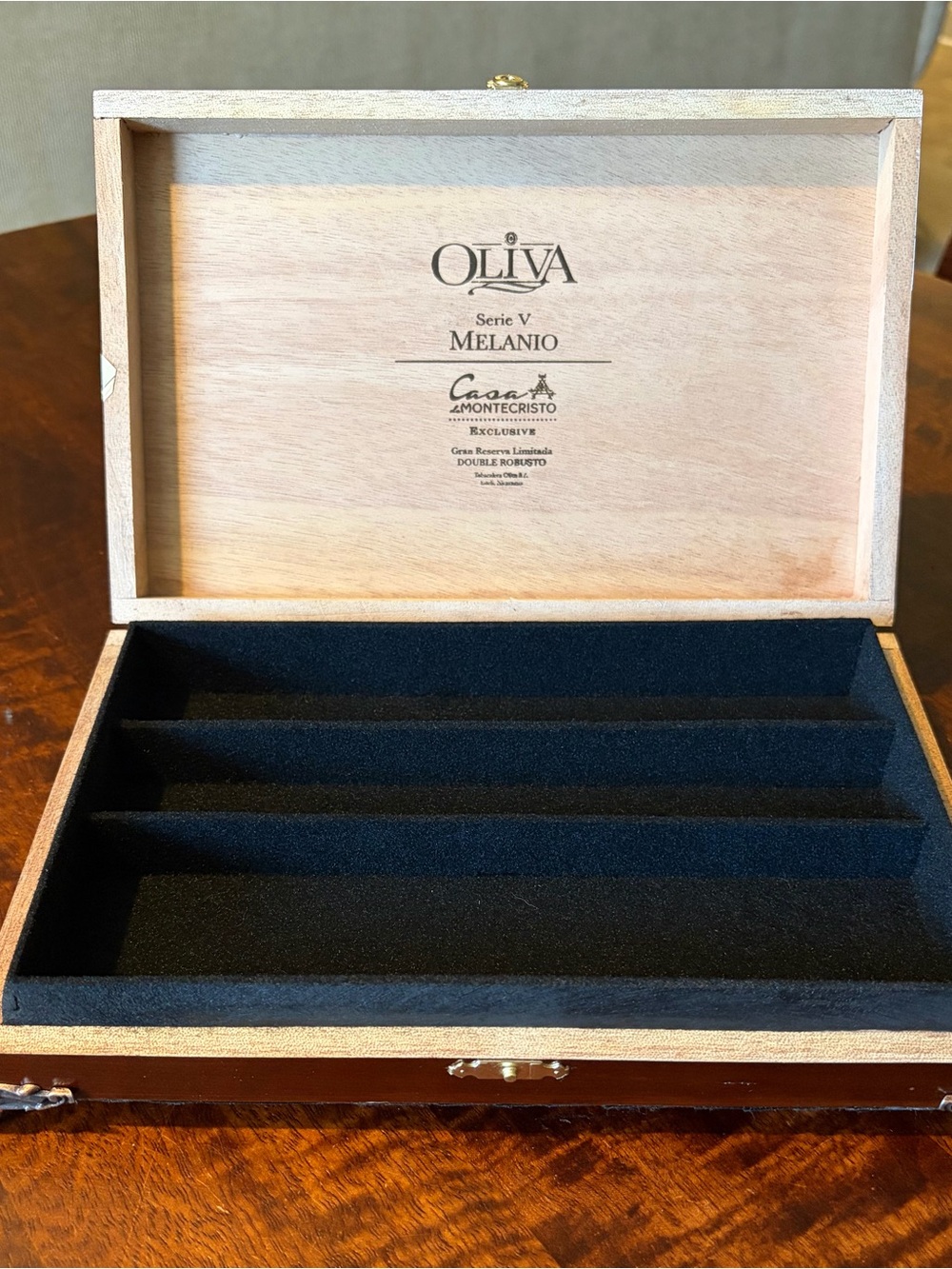 Upcycled Oliva Serie V Melanio Cigar Box Jewelry Organizer Black and Cherry Wood